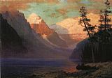 Albert Bierstadt Famous Paintings - Evening Glow, Lake Louise